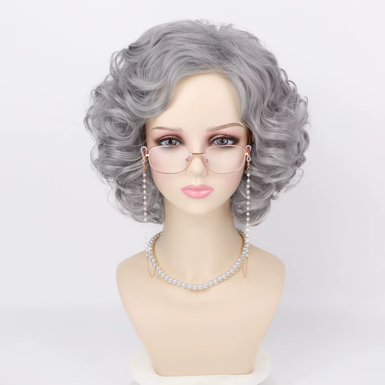 Perruque synthétique courte bouclée grise pour femmes âgées, 5 pièces, accessoires pour grand-mère, 