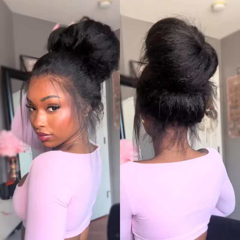 ISEE Hair 360 sans colle crépus perruque droite pré-coupée dentelle InvisiFit sangle mongole crépus