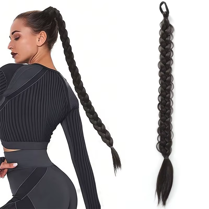 LUPU tressé longues Extensions de queue de cheval avec bande élastique cheveux fibres synthétiques 2