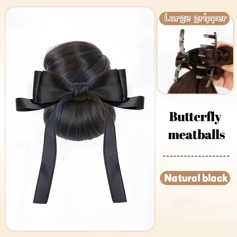 Pince à cheveux synthétique avec nœud, Chignon en désordre, postiche ondulée et bouclée, Extensions 