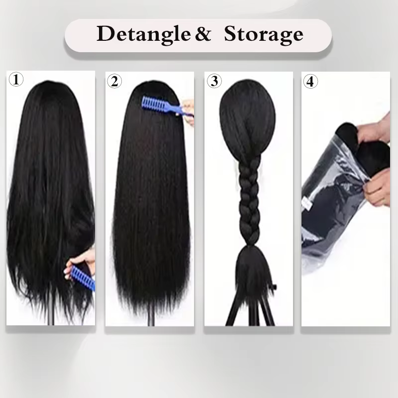 Perruque Yaki synthétique longue et crépue lisse, 16/22 pouces, cheveux doux et moelleux pour femmes