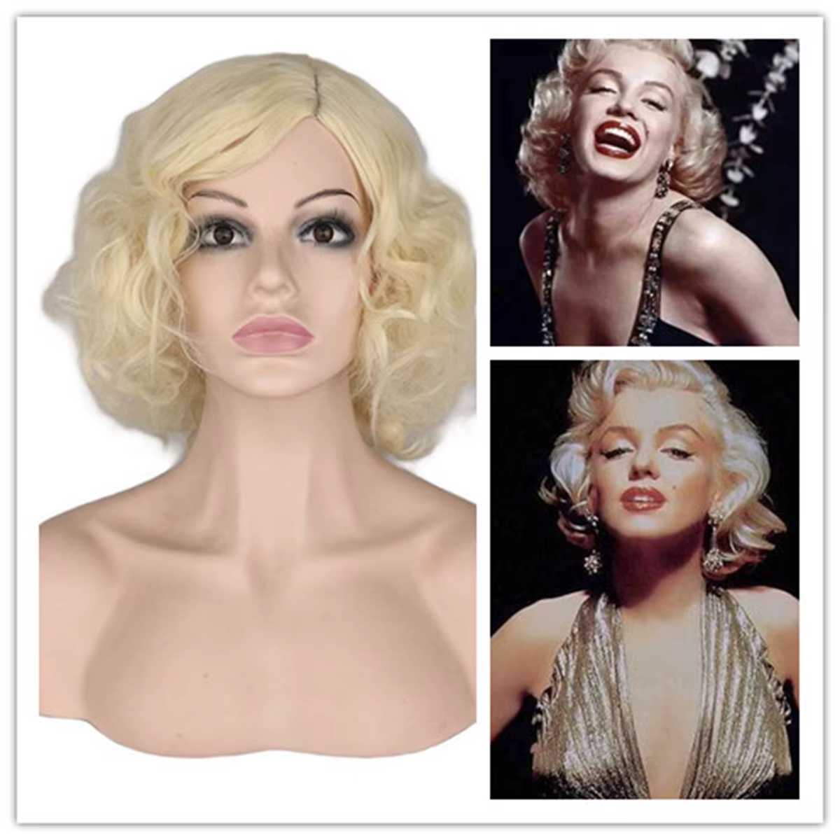 Perruque synthétique courte bouclée pour Cosplay, cheveux courts, blond Culry, Costume de Marilyn Mo