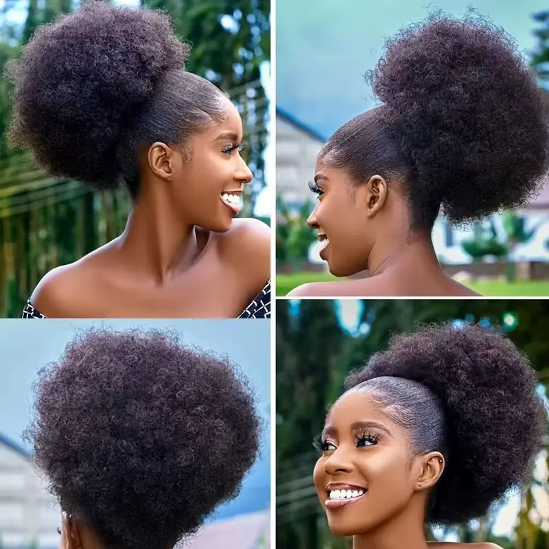 1pc femmes 10 pouces Afro crépus bouclés synthétique queue de cheval Extension cordon Afro bouffée S
