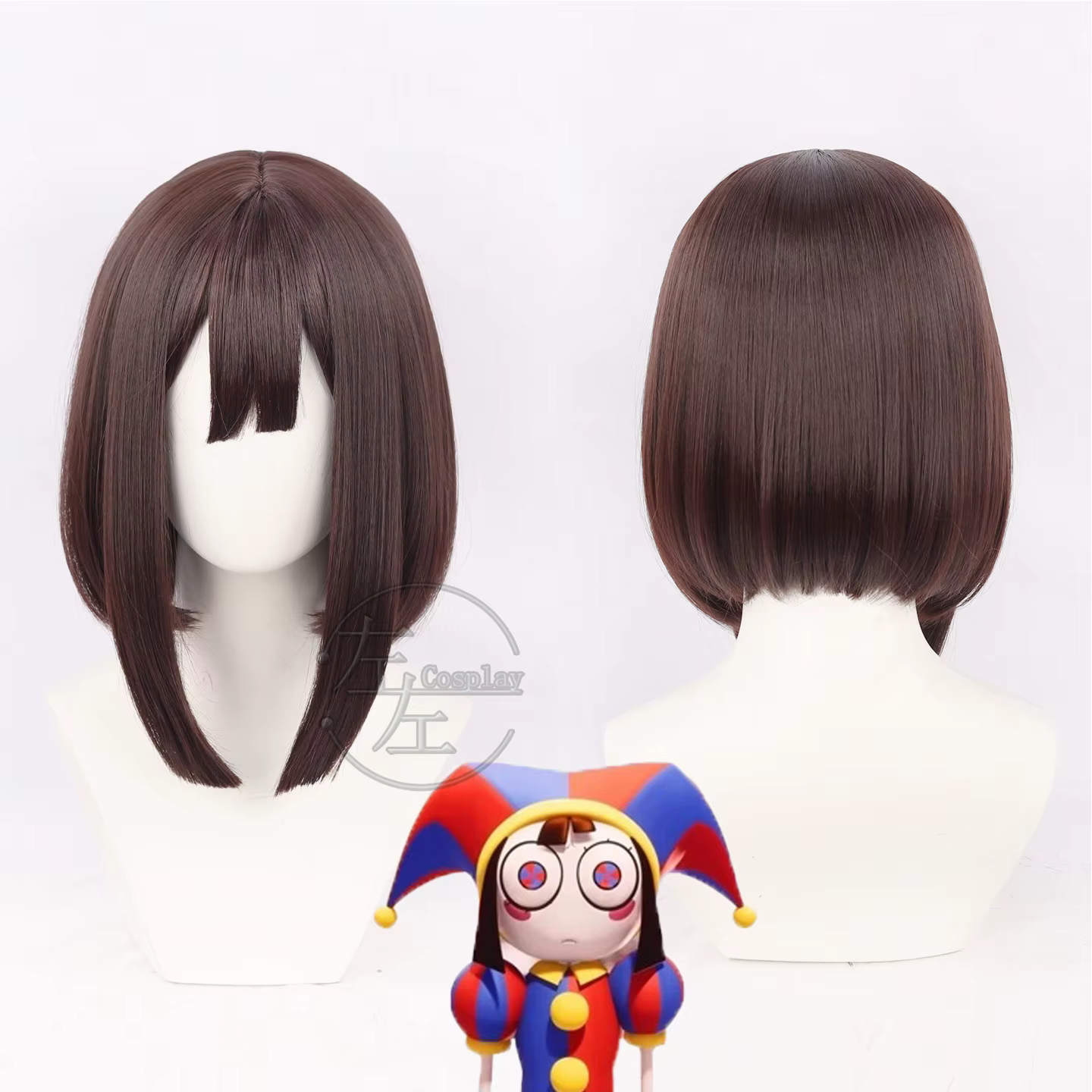 Pomni Cosplay Wig Bob avec dessus de tête réaliste pour Digital Circus, Halloween, jeux de rôle, cou