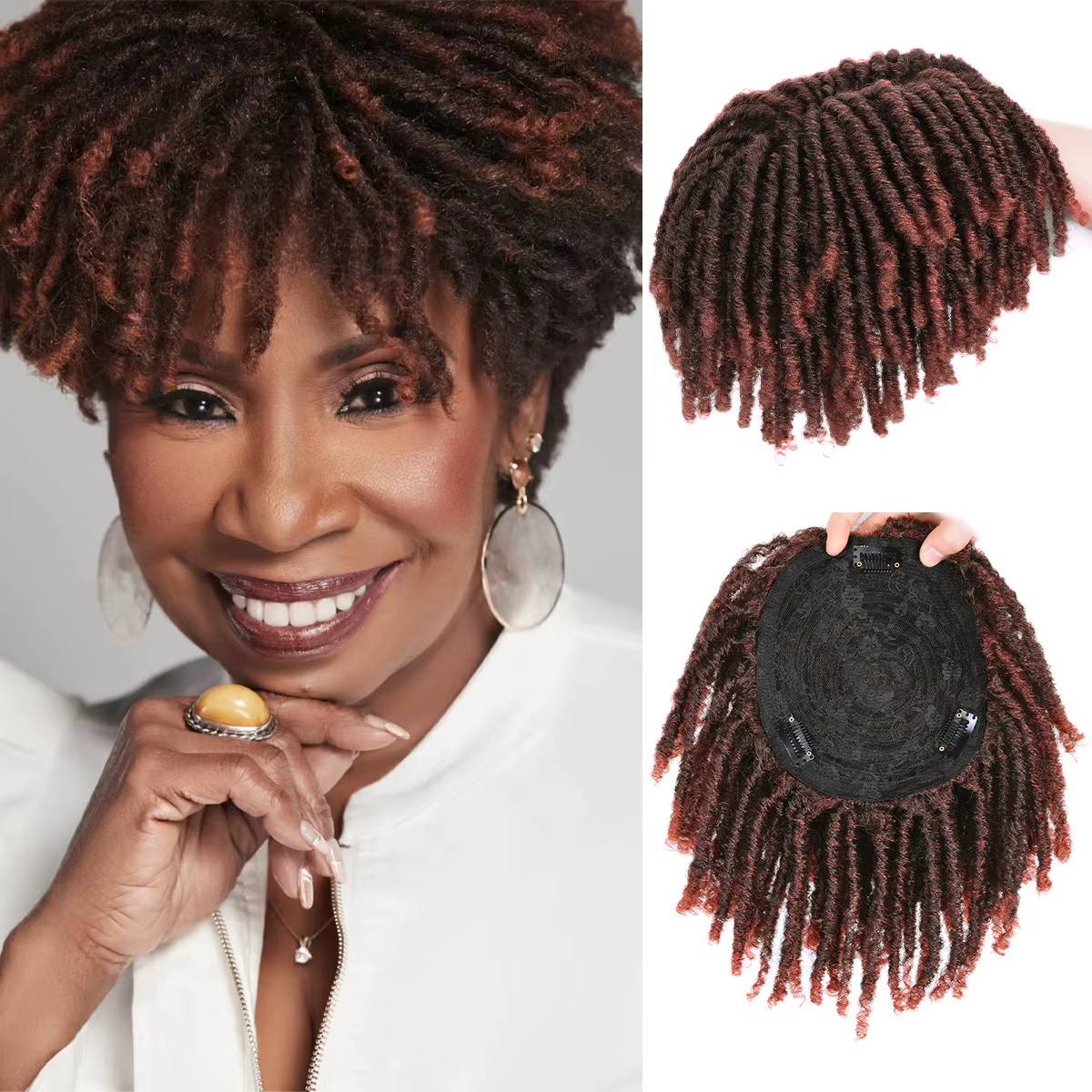 Perruques synthétiques courtes Dreadlock à Clips, Extensions de toupet Afro synthétiques tressées au