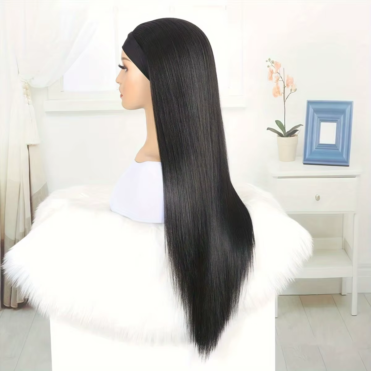 28 pouces bandeau perruque noir résistant à la chaleur cheveux synthétiques femmes bandeau perruque 
