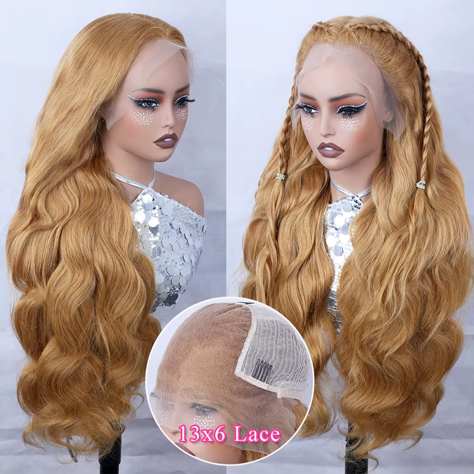 38 40 pouces # Perruques en cheveux humains couleur blond miel 27 pour femmes, perruque frontale en 