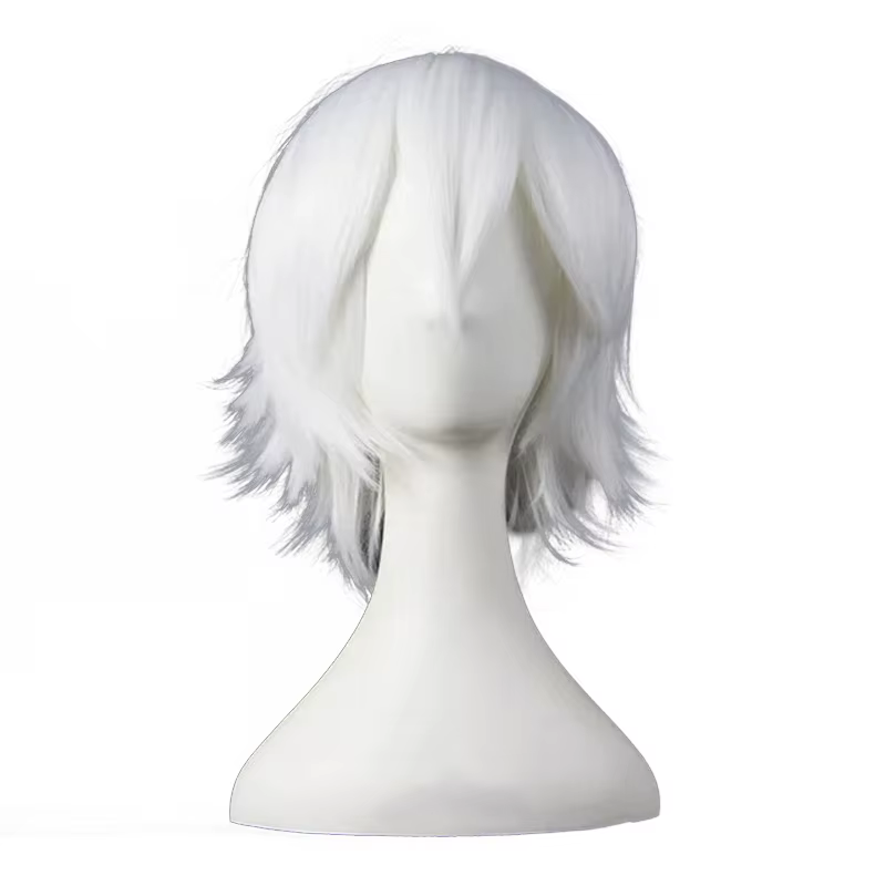 Perruque Cosplay à cheveux courts relevés, avec poils du visage coupés, style féminin, perruque en f