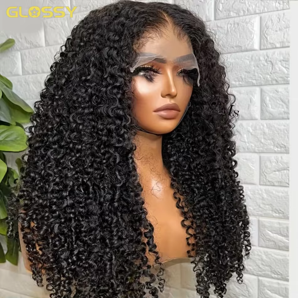 Perruque sans colle 250% 4C Edges Lace Afro Kinky Curly, prête à porter, 100% cheveux humains bouclé