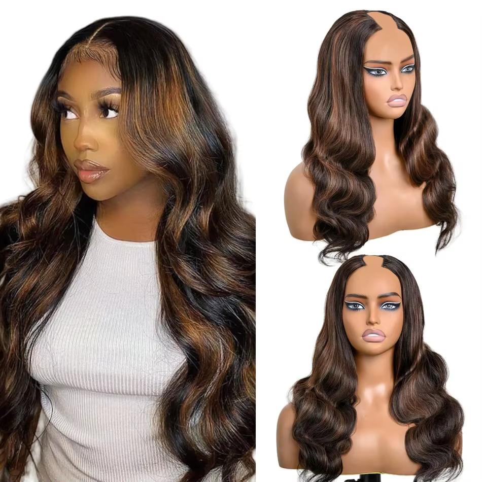 Perruque V-Part Body Wave améliorée avec cordon de serrage réglable, densité 220, forme en V, demi-p