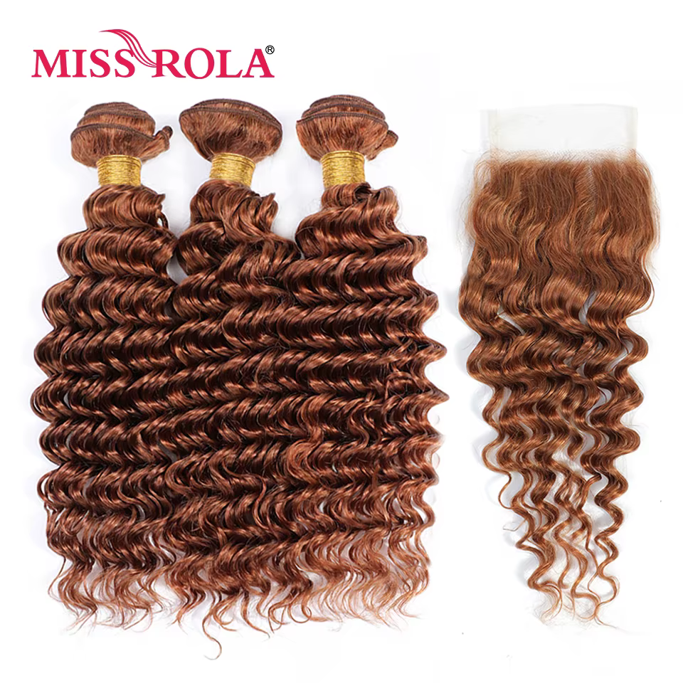 Miss Rola – tissage en lot malaisien naturel Remy, Deep Wave, avec Lace Closure 4x4, couleur blond 9