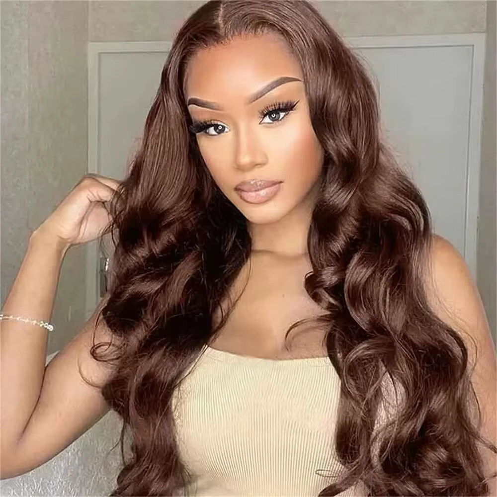 Perruque Lace Frontale HD 13x4 13x6 en Cheveux Humains, Ondulée, Marron Chocolat, Densité 200%, 30-3