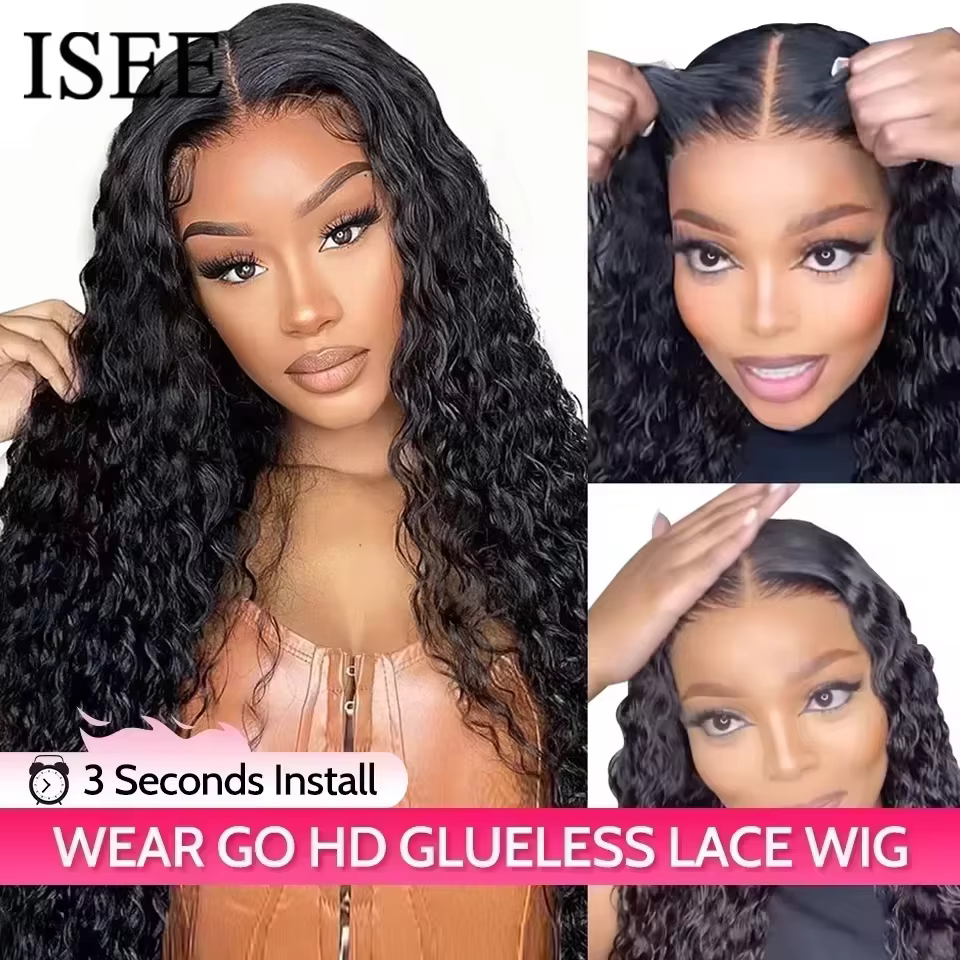 Wear Go perruque ISEE cheveux mongol vague d'eau 7x5 sans colle pré-épilés perruques humaines prêt à