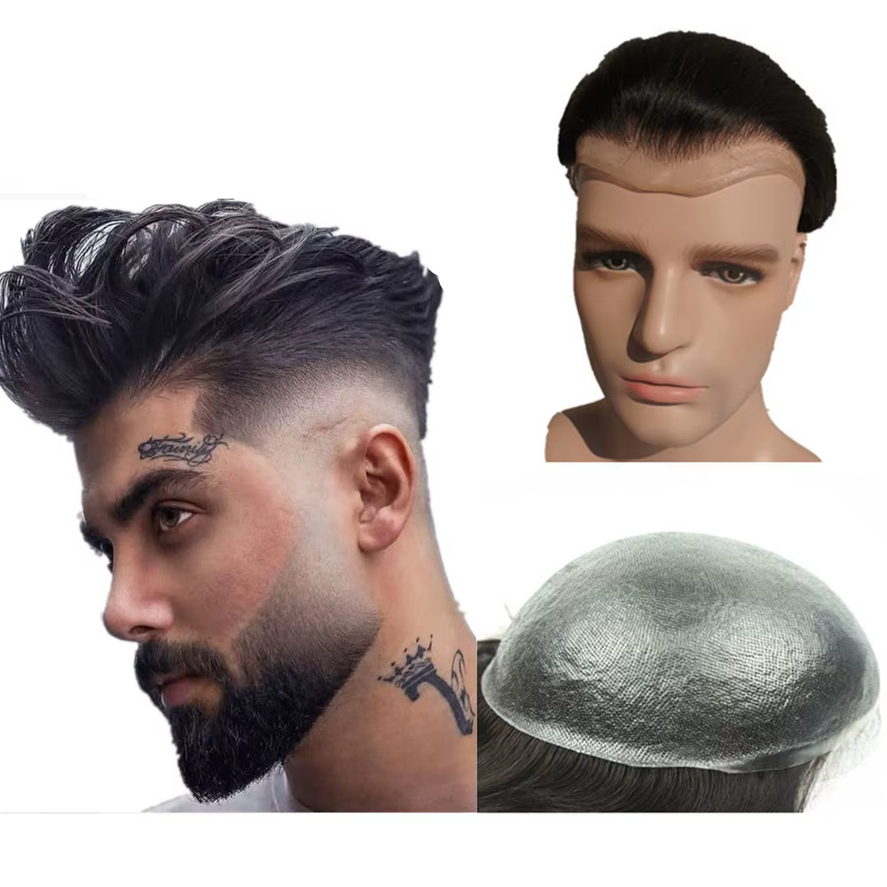 Prothèse de cheveux humains en PU à peau fine pour hommes,proteses de cabelo humano masculino toupet
