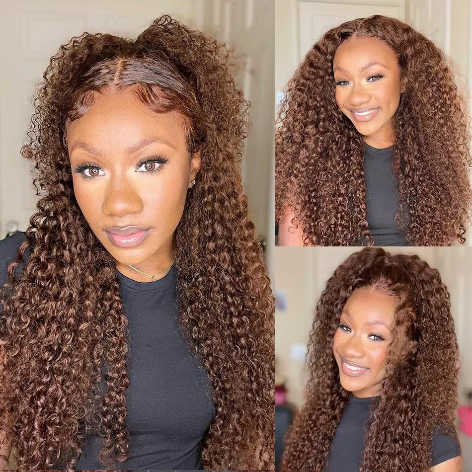 Perruques Lace Front Ondulées Marron Chocolat 40 Pouces, Perruque Frontale HD Deep Wave 13x4 13x6, P