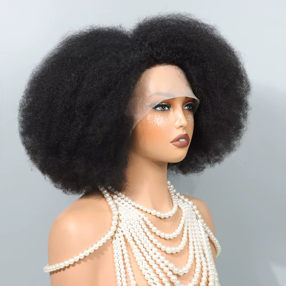 Perruques Courtes Afro Bouclées Kinky 13x5x2 avec Raie Latérale en Dentelle, Perruques Bob Courtes e