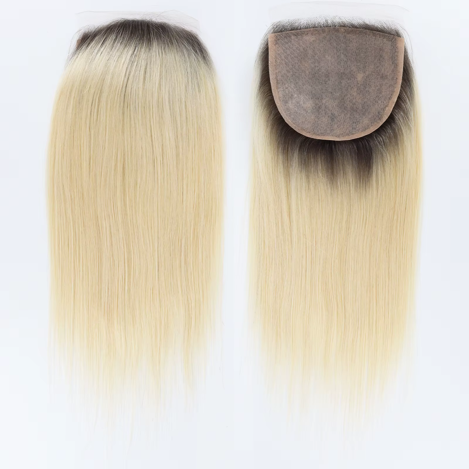 Base en Silicone fermeture à lacets Ombre blond clair en soie 5x5 pouces Topper avec ligne de cheveu