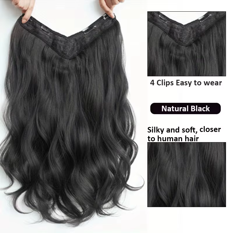 Extensions de cheveux synthétiques invisibles à longues vagues – Look de cheveux plus complet, mèche