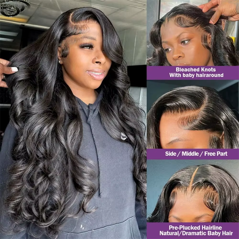 Perruques brésiliennes Body Wave 13x6 HD en cheveux humains naturels avec dentelle transparente, den