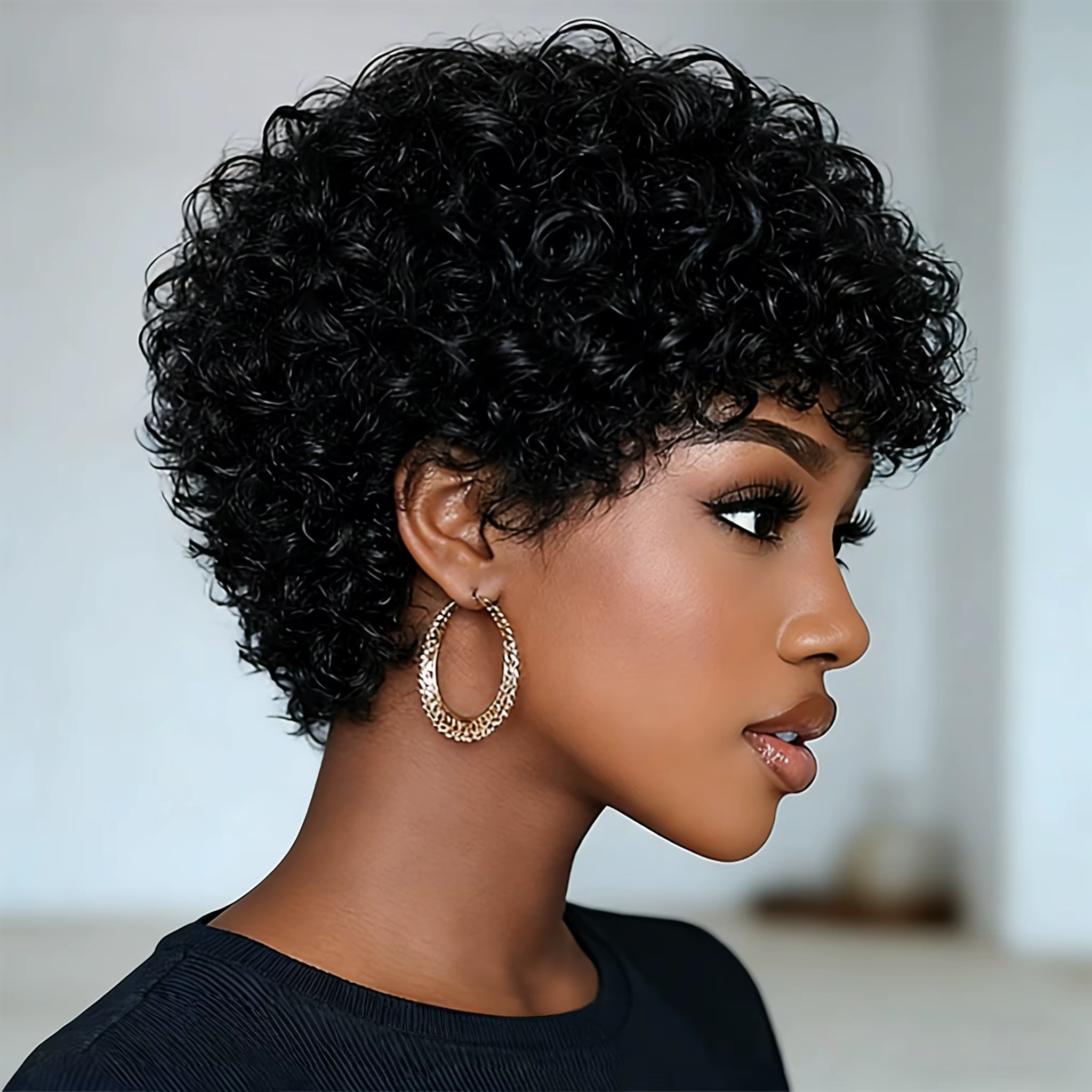 Perruque courte coupe pixie en cheveux humains, afro bouclée crépue avec frange pour femmes, perruqu
