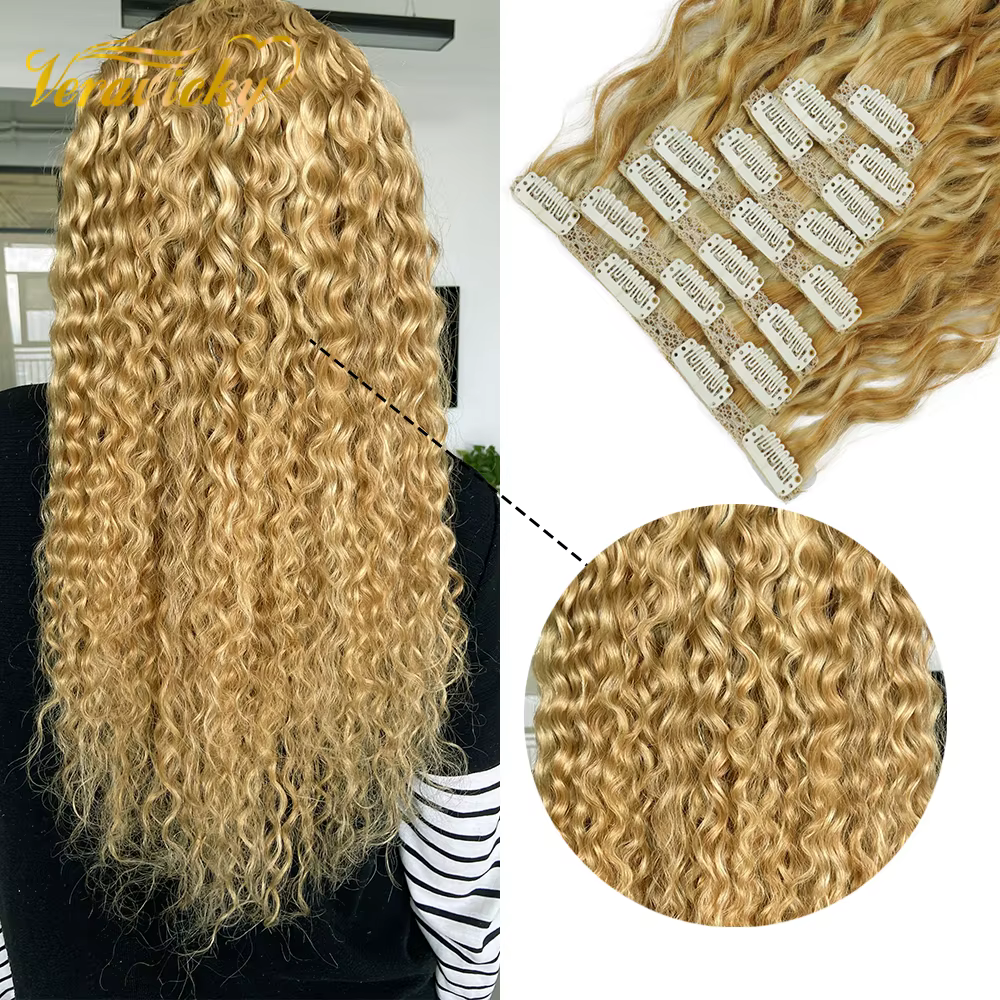 Veravicky-Extensions de Cheveux Naturels Bouclés à réinitialisation, Fabriqué à la Machine, Vrais Ch