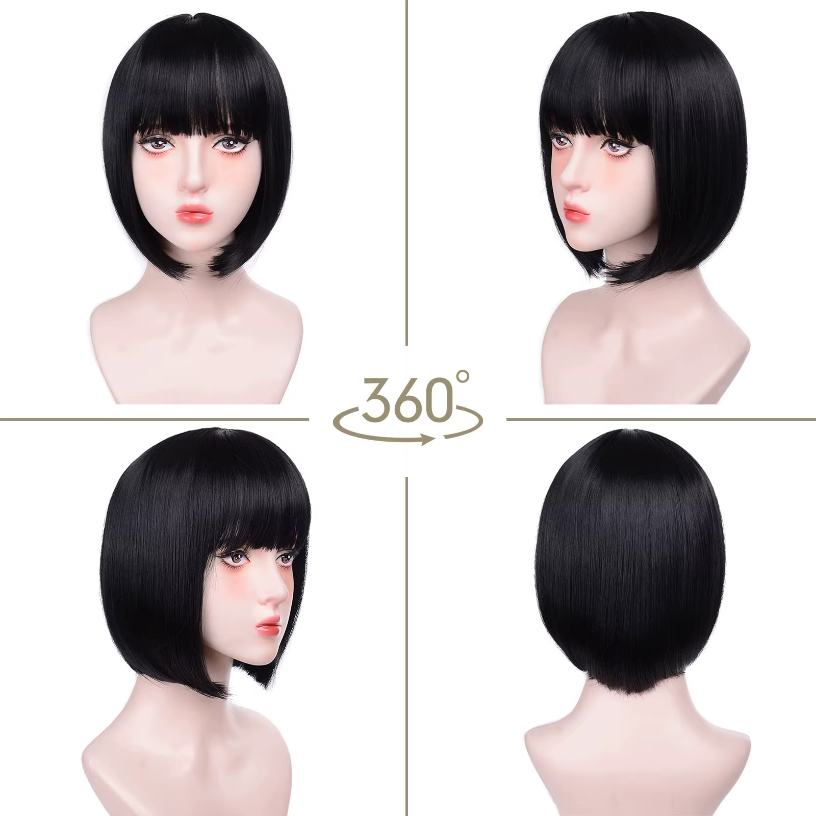 Perruque synthétique Bob rose cheveux courts et raides avec frange multicolore Halloween cosplay usa