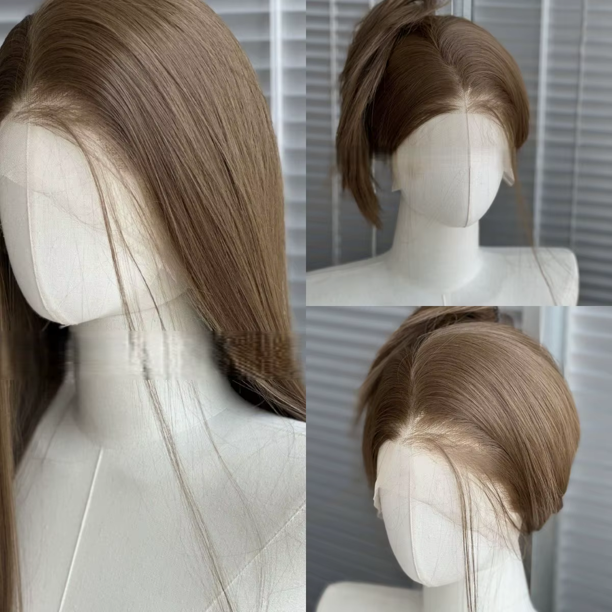 Perruque Lace Front Wig synthétique marron 26 pouces, perruque longue et lisse avec tête de chignon 
