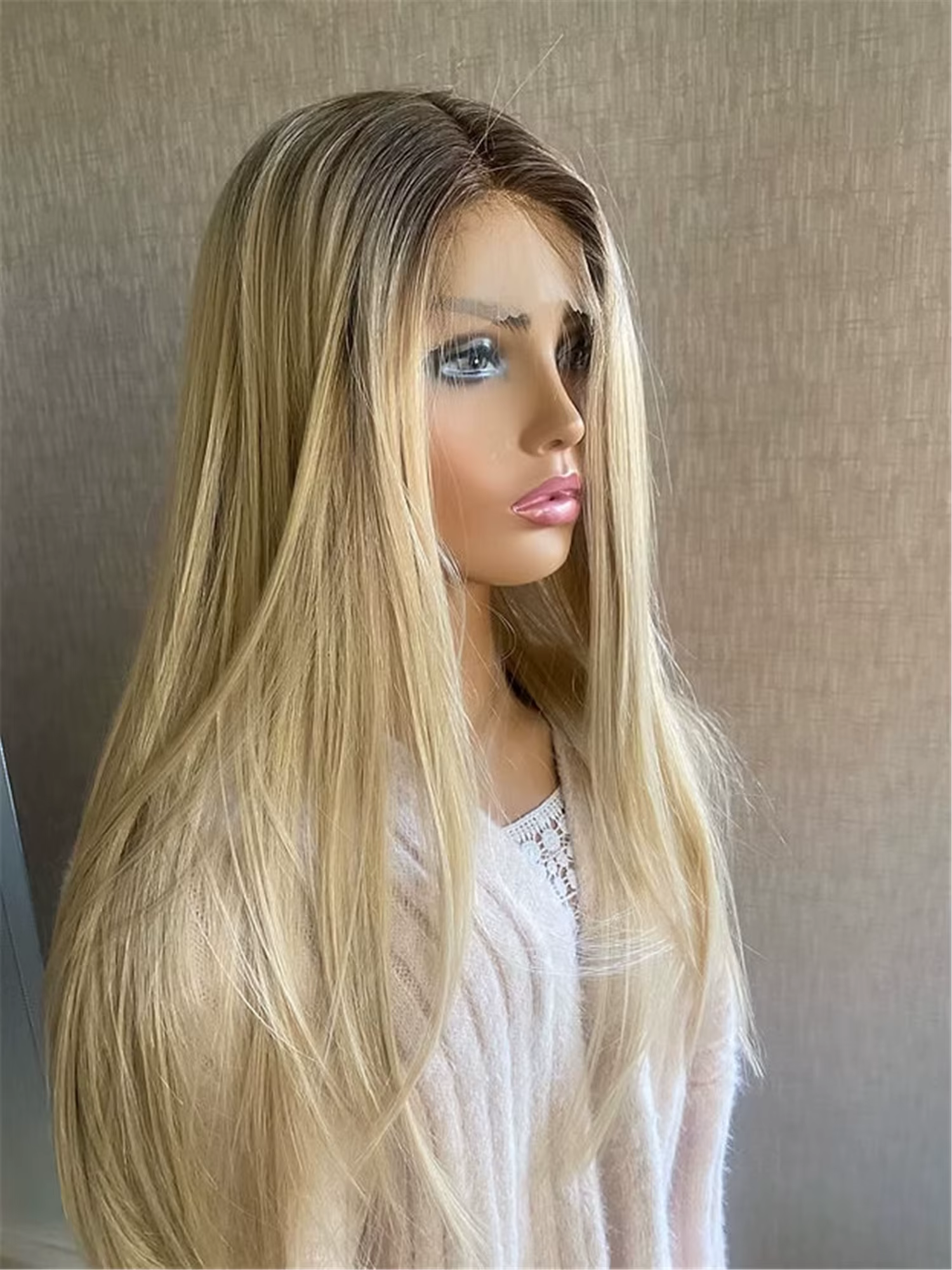 Perruque synthétique blonde cendrée avec mèches, perruque frontale en dentelle 13x4 pour usage quoti