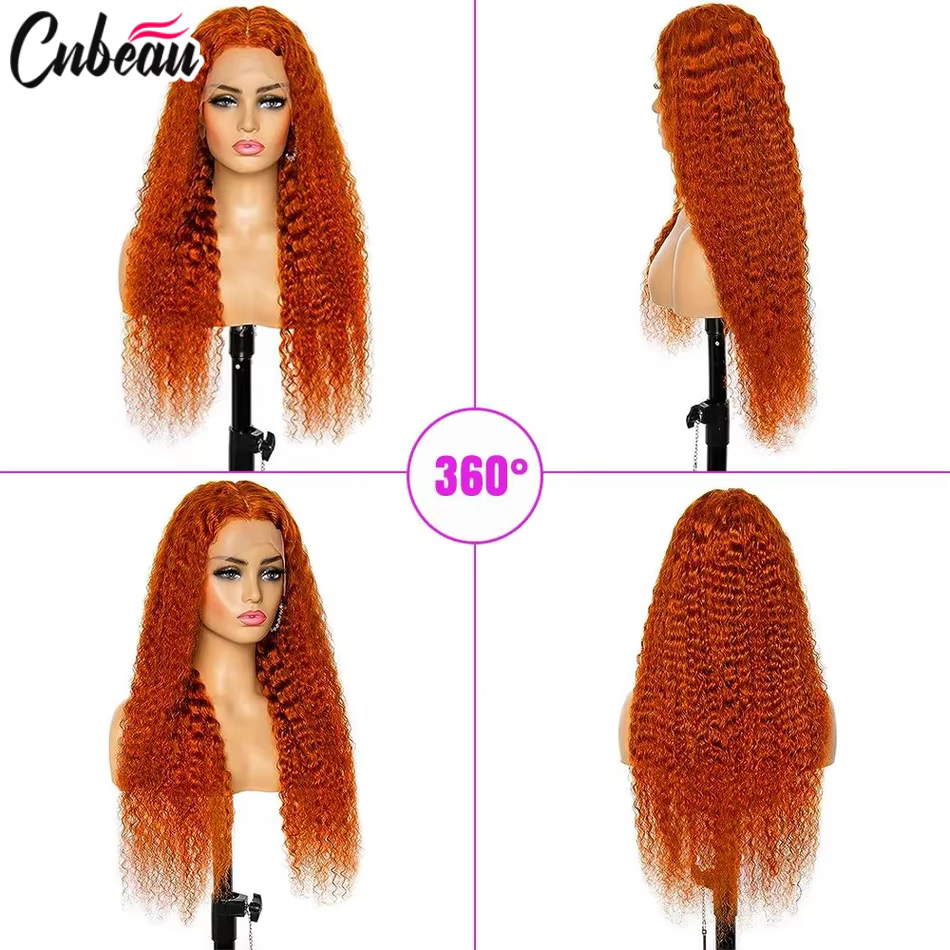 Perruques Lace Front HD Deep Wave en Cheveux Humains de 30 Pouces 13x6/13X4, Perruque Bouclée Orange