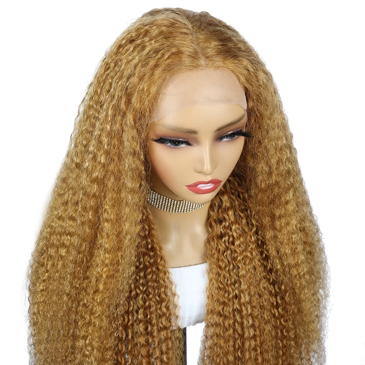 Perruques avant en dentelle 13x4 blond miel bouclés crépus # 27 perruques de cheveux humains crépus