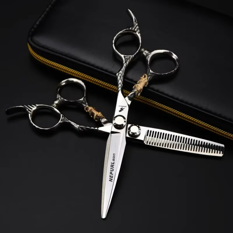 Nepurlson 6 pouces 440C acier inoxydable professionnel ciseaux à cheveux barbier coupe ciseaux ensem
