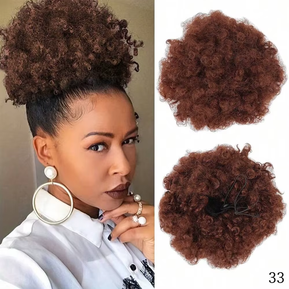 Extension de queue de cheval afro synthétique courte noire avec cordon de serrage pour femmes noires