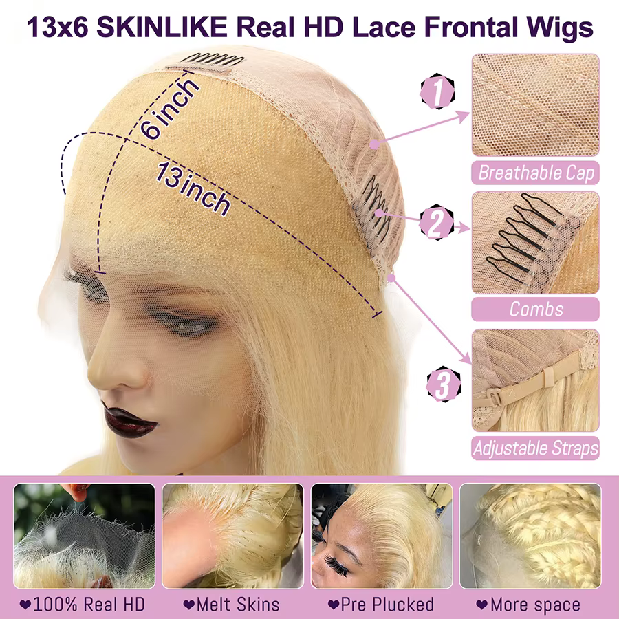 Wow Angel-Perruque Body Wave Blonde, Perruques Lace Front, 13x6, 13x4 HD, Frmetals Human Hair, Melt 