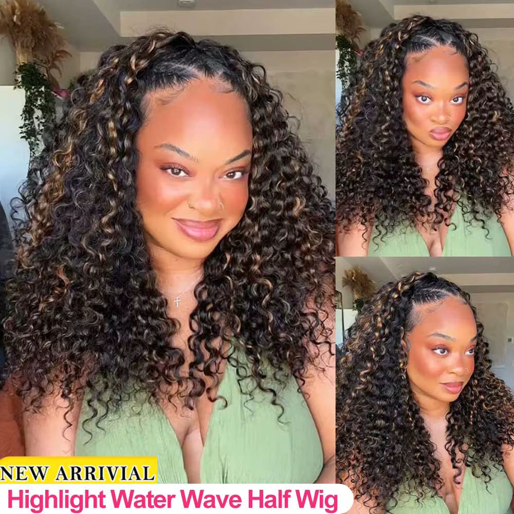 Demi-perruque en cheveux naturels InvisiFit Strap Blonde Highlight Kinky Curly 3-en-1 à cordon de se
