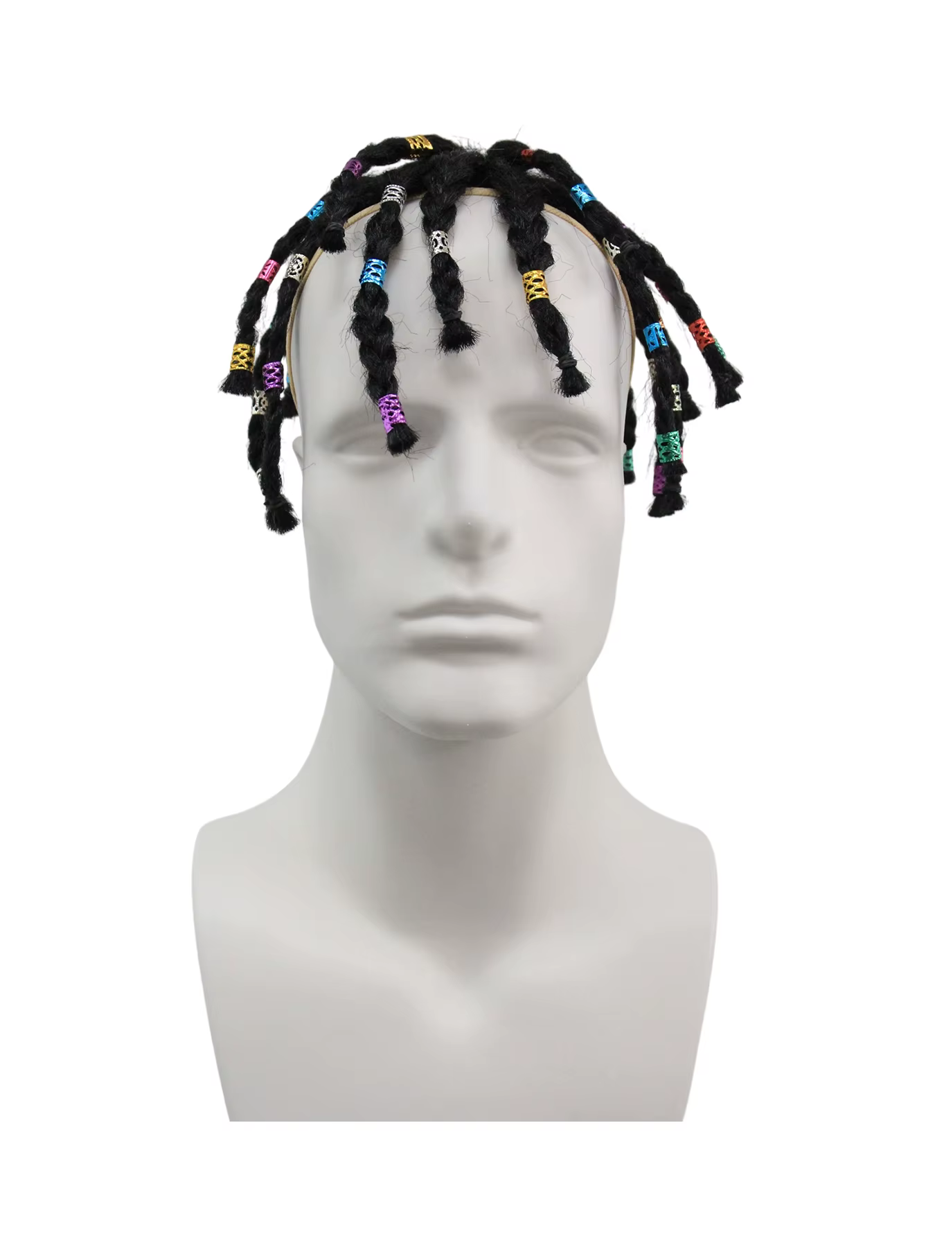 Perruque courte noire tressée avec perles colorées, perruque synthétique afro dreadlocks pour hommes
