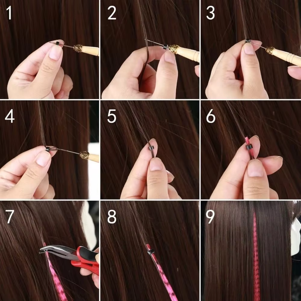 LISI GIRL Extensions de cheveux synthétiques en plumes colorées 16 pouces 10 pièces/pack bleu violet
