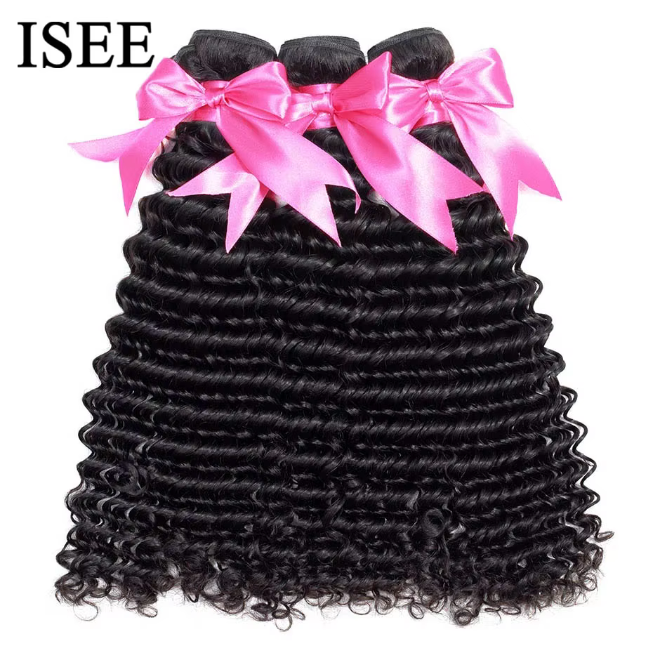 Tissage en lot mongol Deep Curly-ISEE HAIR, cheveux naturels, Deep Wave, extensions capillaires, ver