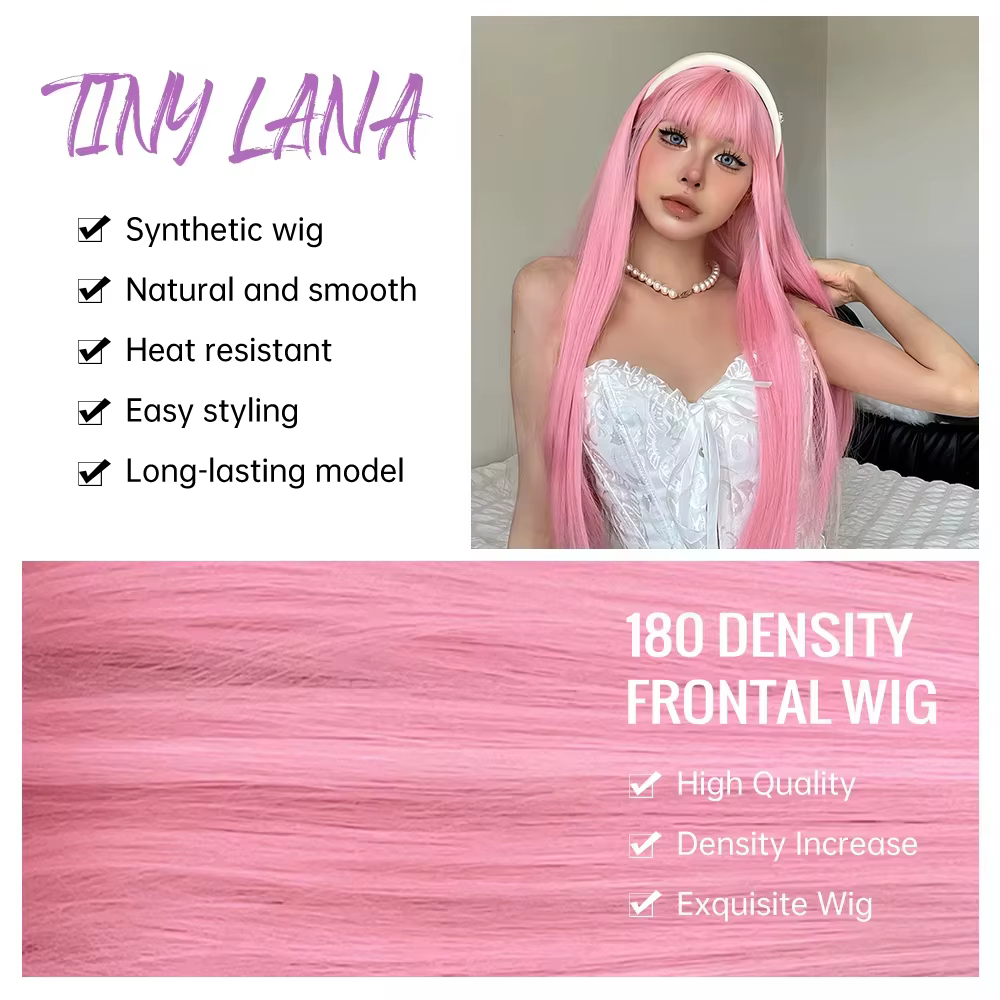 Perruque synthétique longue et lisse rose clair pour fête costumée de cosplay d'Halloween, usage quo