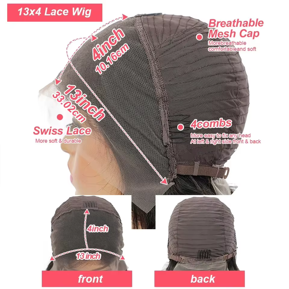Perruque Lace Front 13x4 Bob Cheveux Humains Bruns Lisses Densité 180% Perruques Frontales en Dentel
