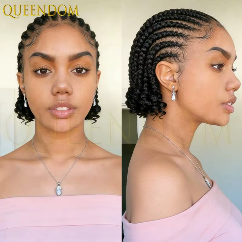 Perruque synthétique courte tressée Bob, 8 pouces, pleine dentelle, boîte tressée sans nœuds pour fe