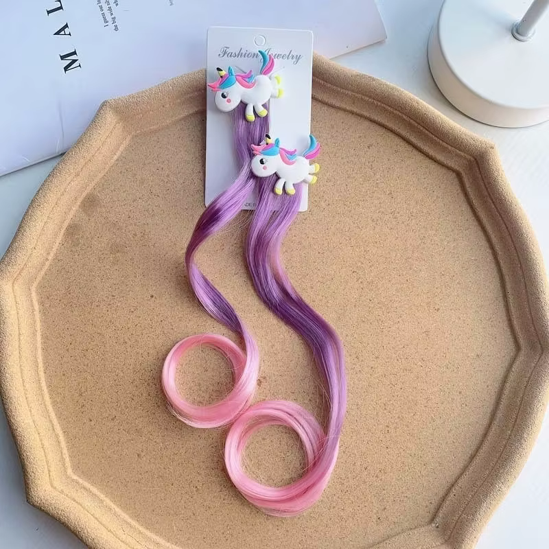 2 pièces, perruque licorne princesse adorable multicolore, pinces à cheveux pour filles, accessoires