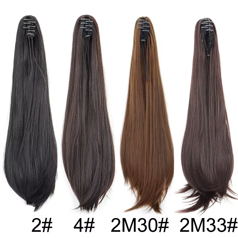 Extensions capillaires synthétiques longues et lisses de 16 pouces/20 pouces, postiche noire pour fe