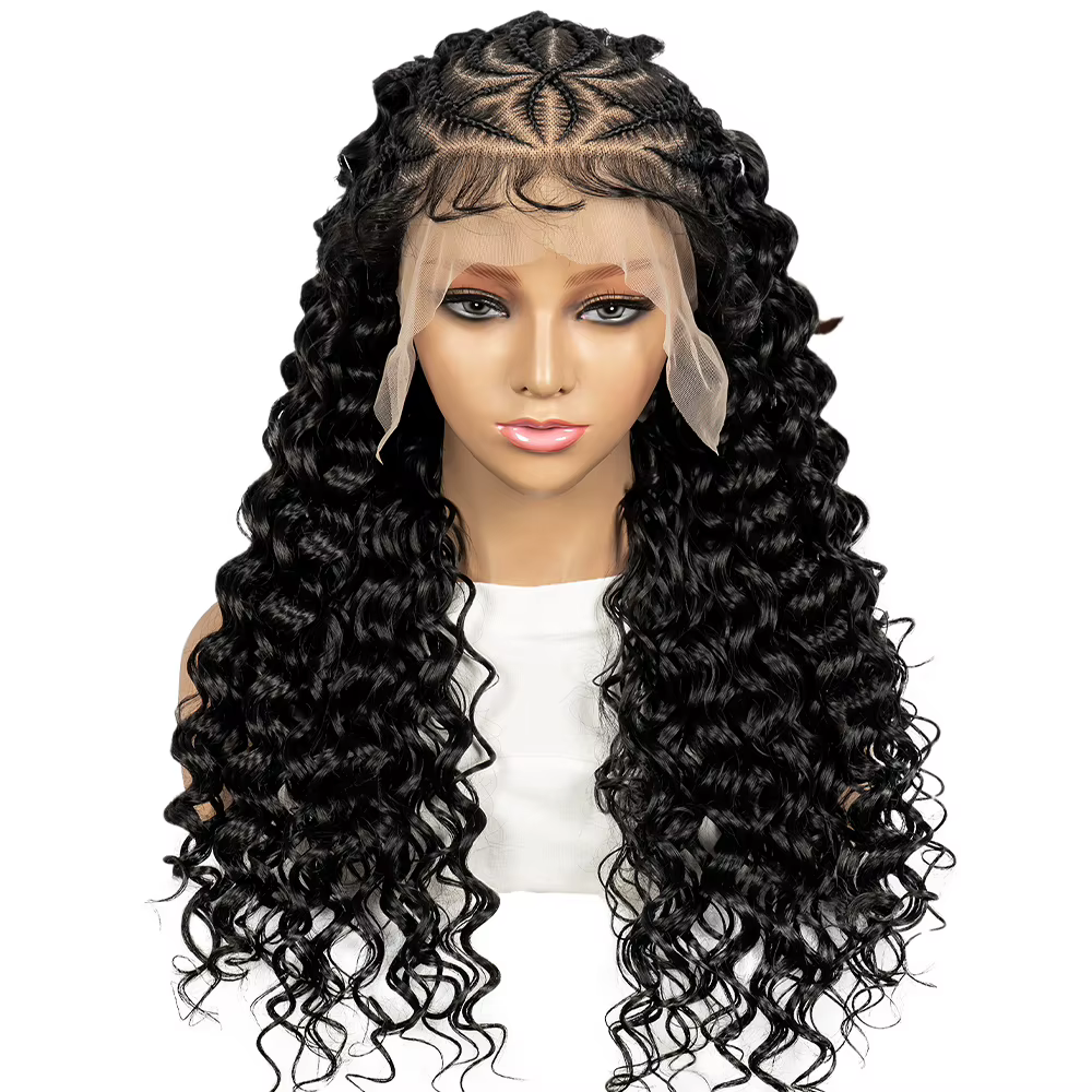 Perruques tressées Cornrow 26 pouces 13x6 dentelle transparente frontale vague profonde perruques de