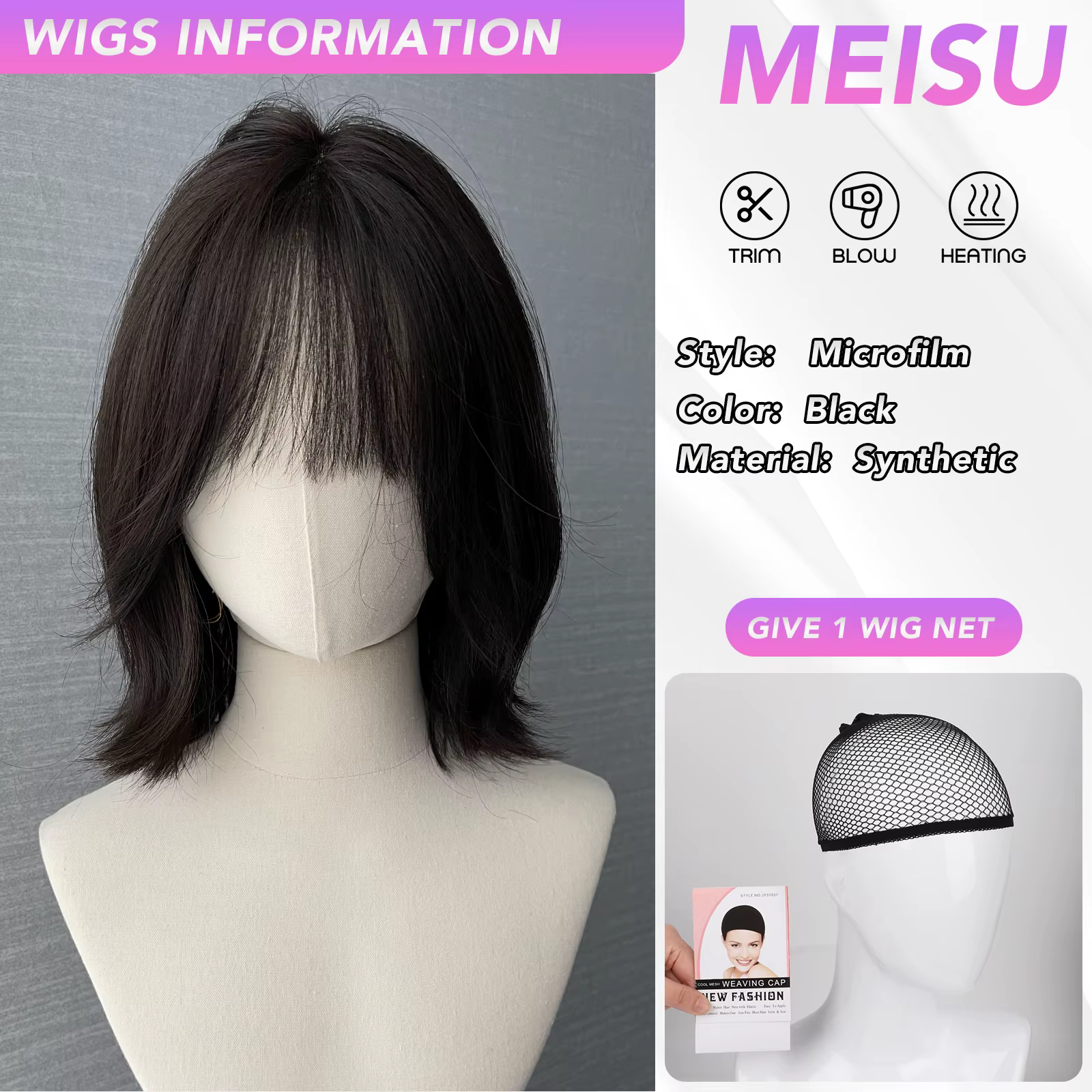 MEISU – perruque synthétique courte en microfilm de 12 pouces, perruque superposée en Fiber résistan