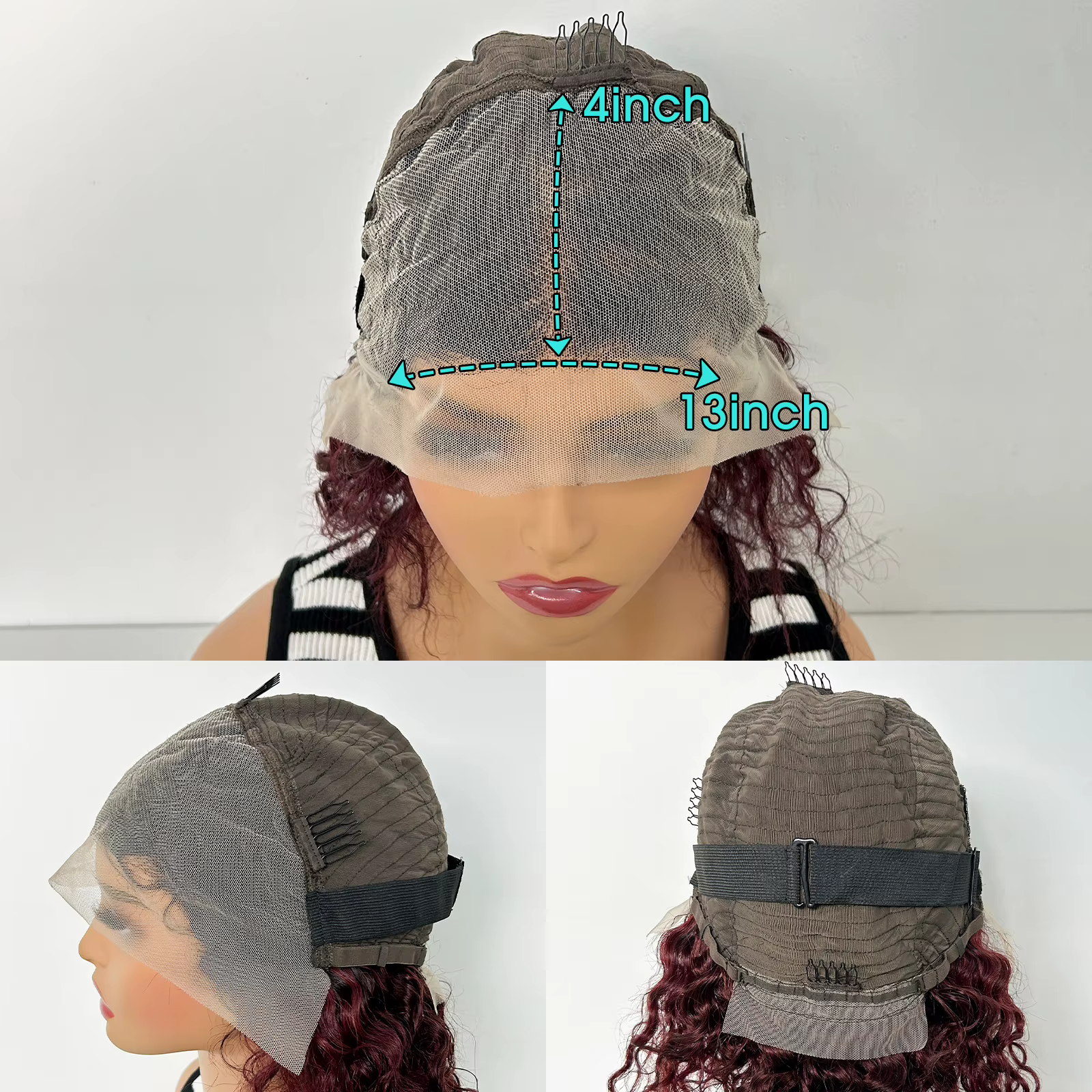 Perruques de cheveux humains ondulés brun chocolat densité 300% avec dentelle frontale 13x4, perruqu