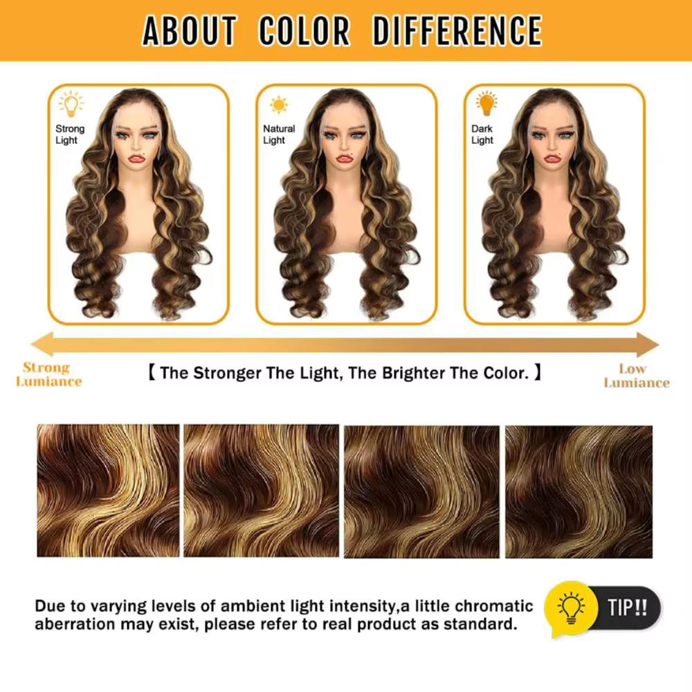Perruques Lace Front 13x4 HD Highlight Body Wave en Cheveux Humains pour Femmes, Sans Colle, Pré-Plu