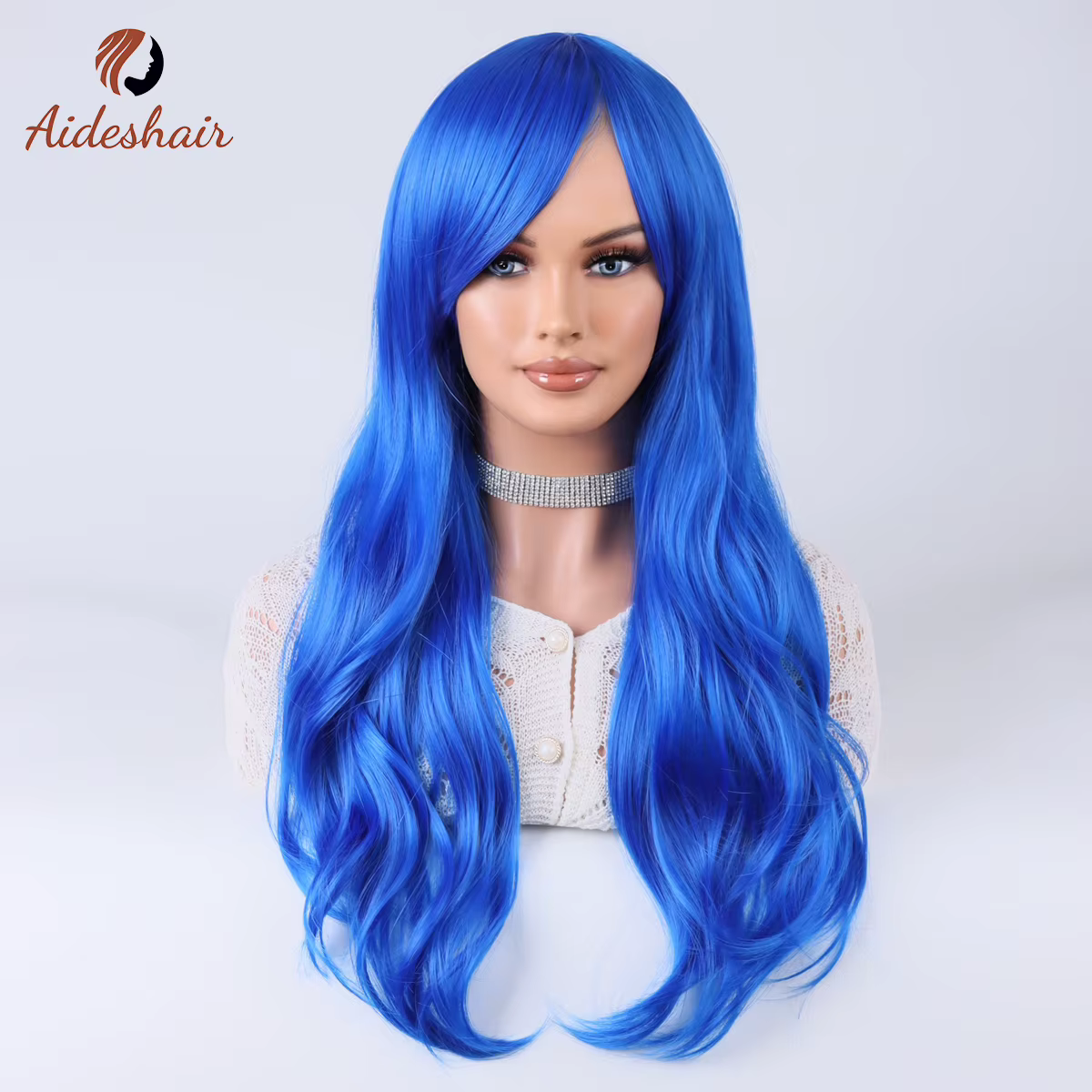 Aideshair vert foncé section moyenne frange diagonale longue perruque bouclée pour les femmes fibre 