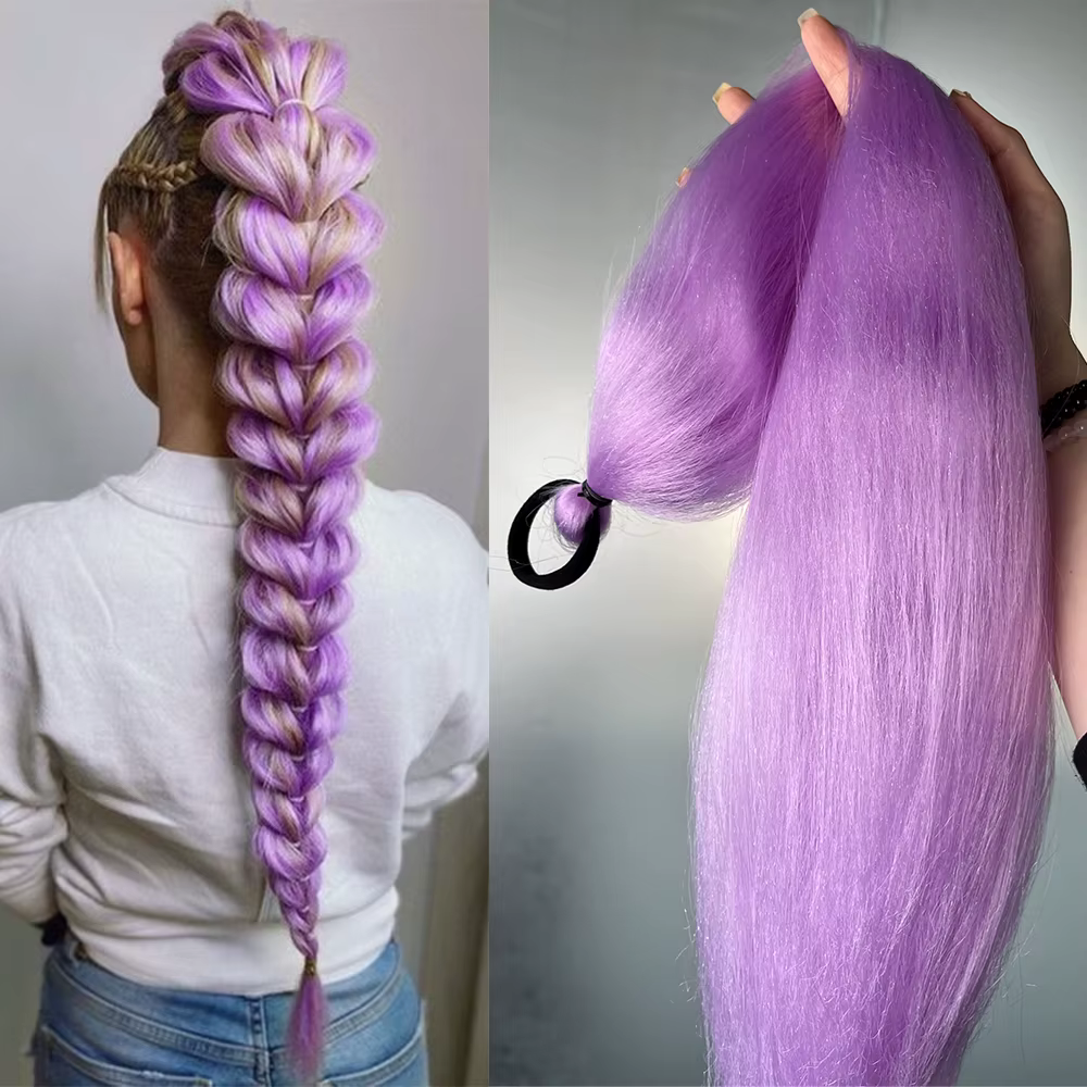 Queue de cheval droite synthétique avec cheveux élastiques, tressage coloré, extensions de cheveux, 