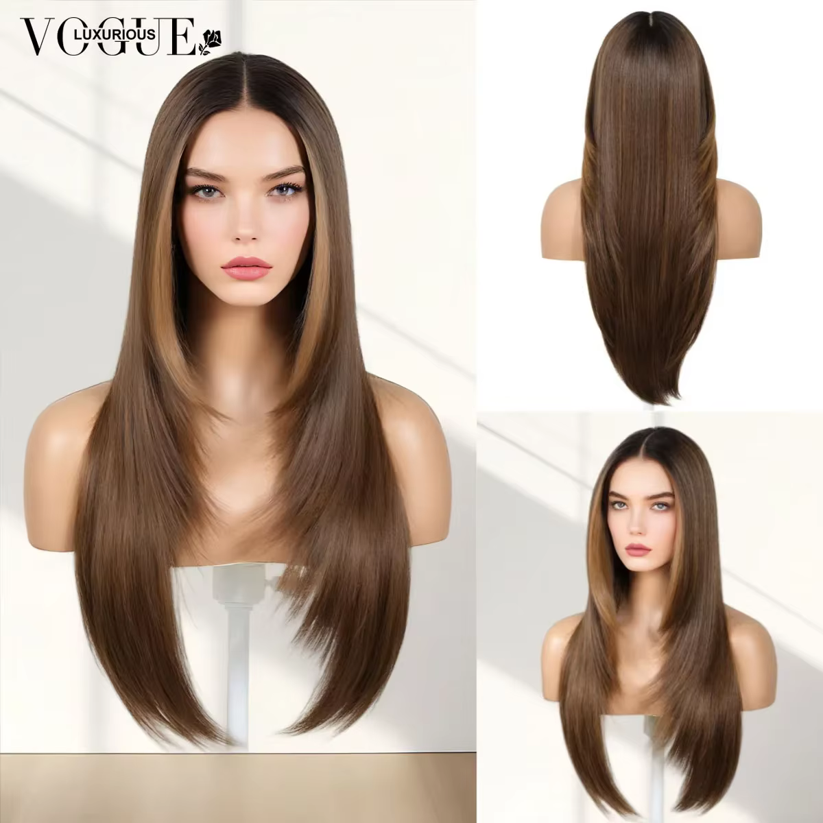 LUX VOGUE – perruque de plage couleur Balayage marron chocolat, perruque 100% vierge, dentelle pré-c
