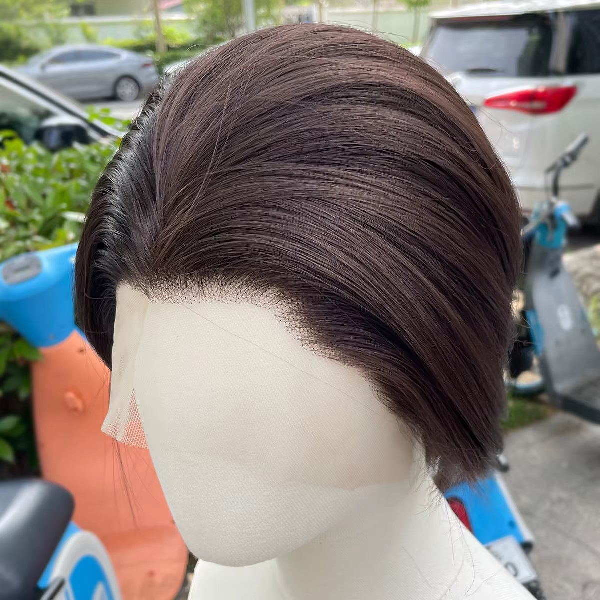 Perruque Lace Front Wig synthétique courte coupe Bob, marron naturel, perruques de Cosplay pour femm